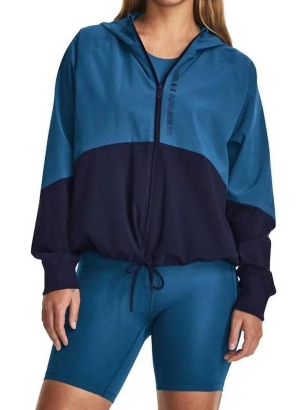 Under Armour Women’s Small Blue Full Zip Blue Colorblock Hood Windbreaker Jacket